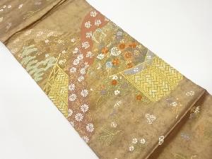 引箔山並に松・菊・古典柄模様織出し袋帯